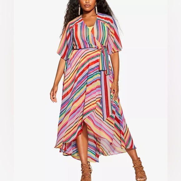 City Chic Dresses & Skirts - City Chic Trendy Plus Size Rainbow Deep V-neck Maxi Dress Size 12